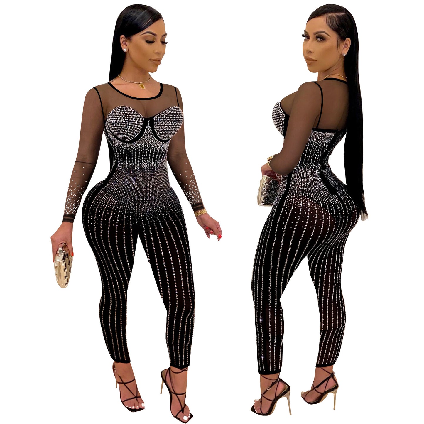 See-through Jumpsuit Long Sleeve Uniform Women