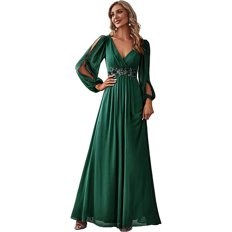 Women's Solid Color And V-neck Dress