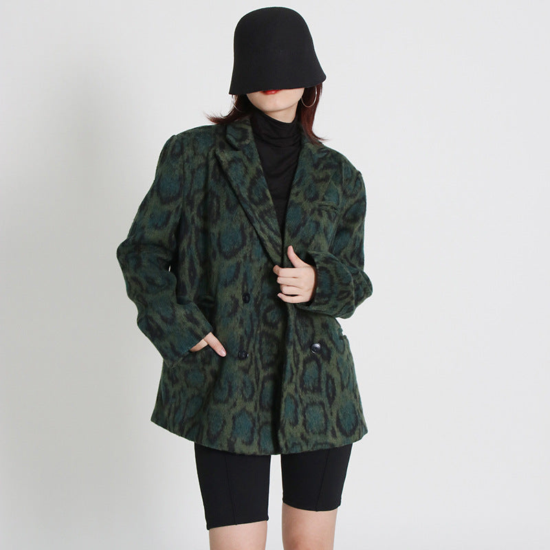 Women's Fashion Elegance Retro Lapel Long Sleeve Leopard Print Coat