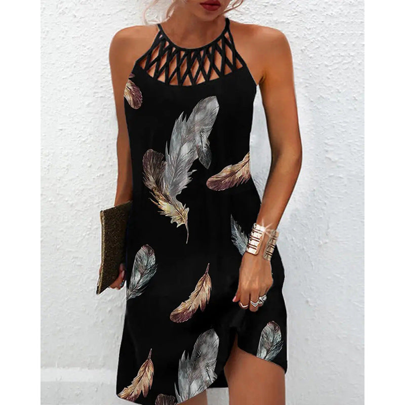 Fashion Print Dress Casual Halterneck Dress For Women Summer Fashion