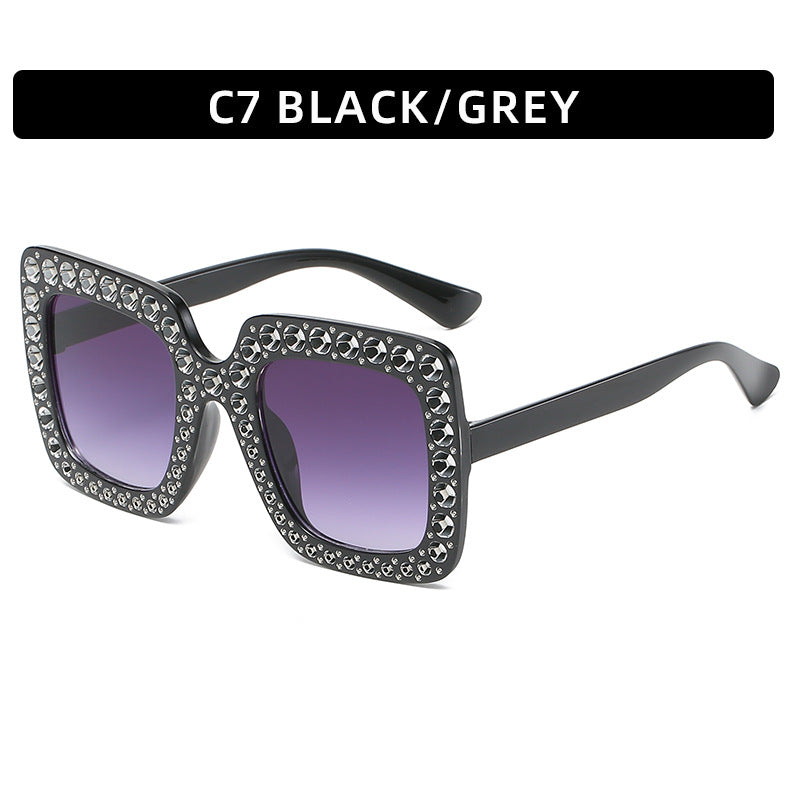 Large Square Frame Rhinestones Sunglasses