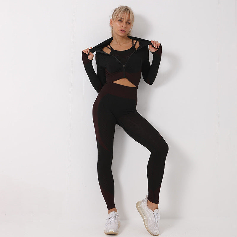 Yoga Set 3pc Seamless Sport Set Women Gym Clothing Leggings Women Crop Top Sports Bra Women Fitness Gym Set Womens Outfits Tracksuit