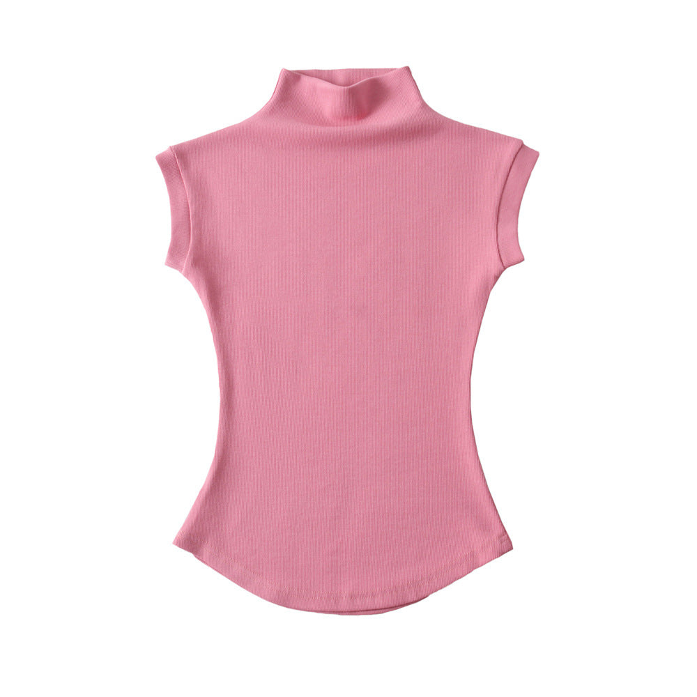 Women's Half Turtleneck Ant Waist Sleeveless Top