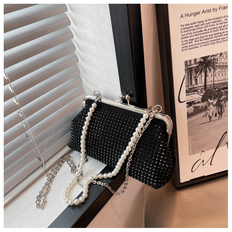 Fashion Personality And Creativity All-match Clipped Button Chain Crossbody Dinner Diamond Bag