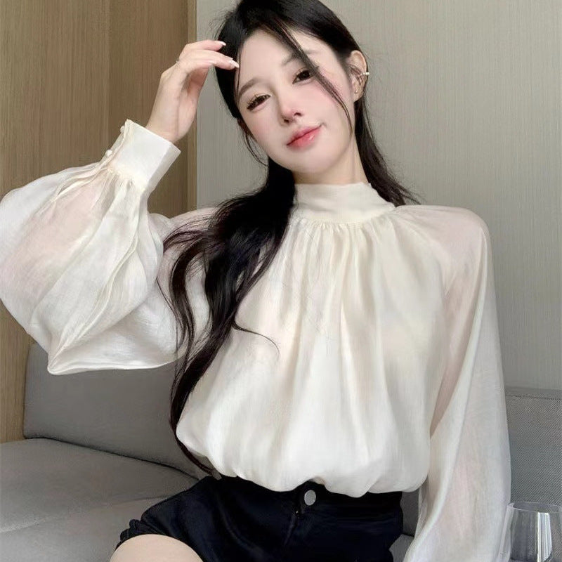 French Style Temperament Tie Bow Loose And Stylish Long Sleeves top