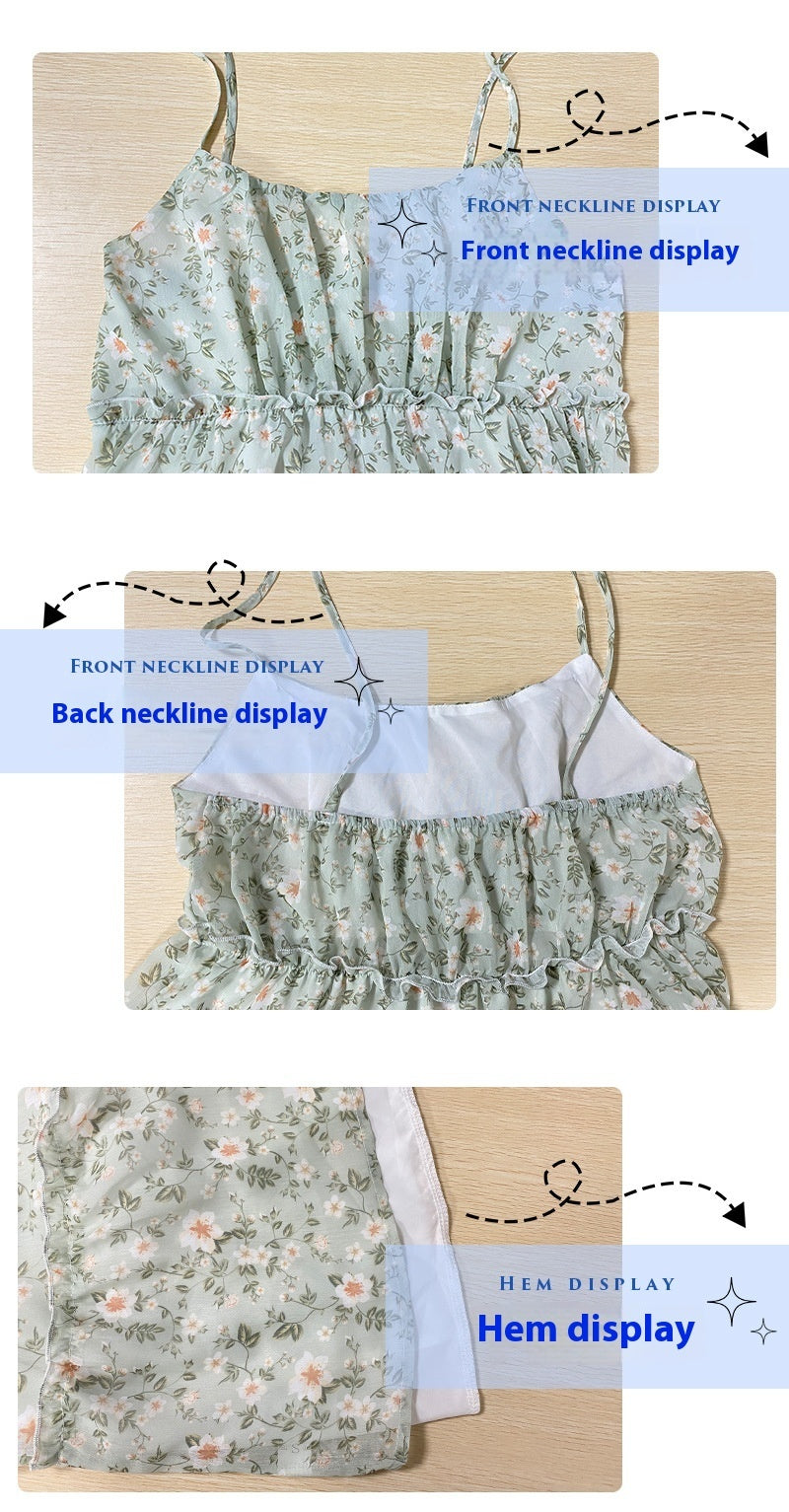 Sweet Color Backless Print Sling Cake Dress