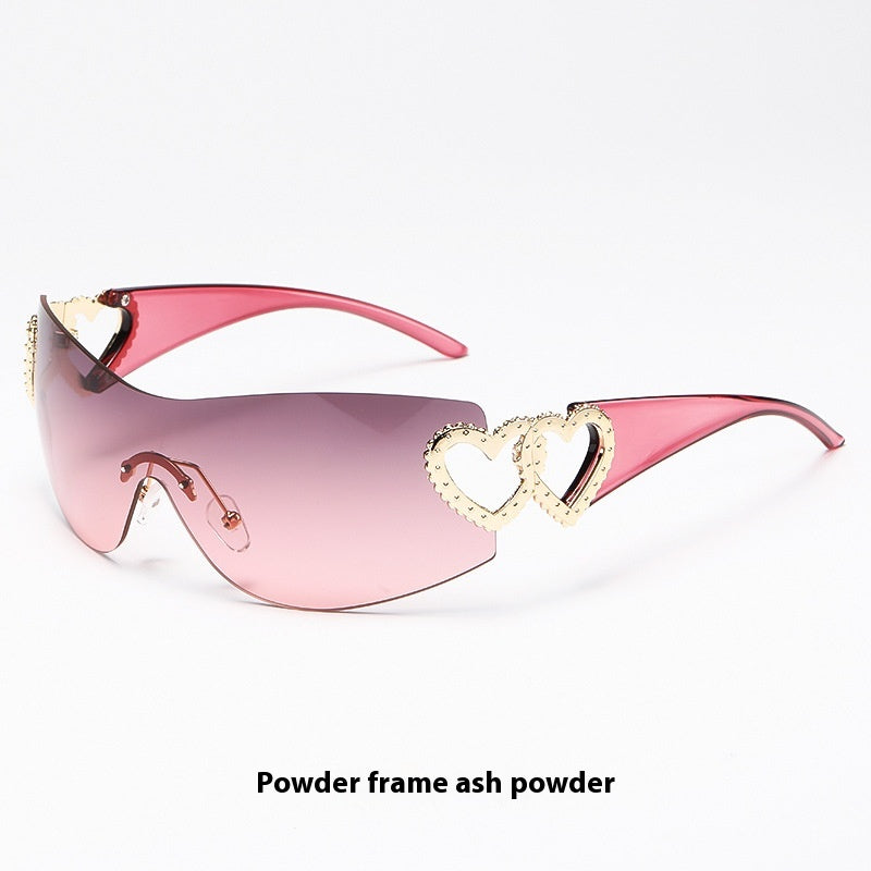 One-piece Fashion Heart-shaped Rimless Sunglasses