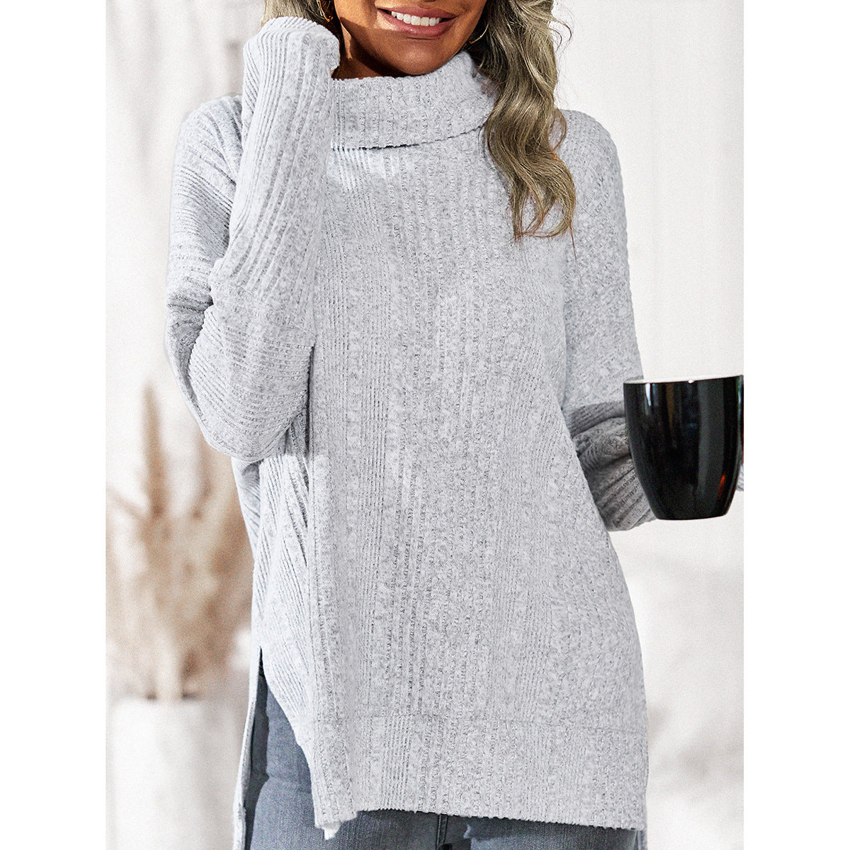 Women's Fashion Casual Turtleneck Fleece Knitted Long-sleeved Top