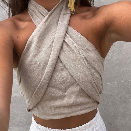 Simple Fashion All-match Halter Linen Vest Top