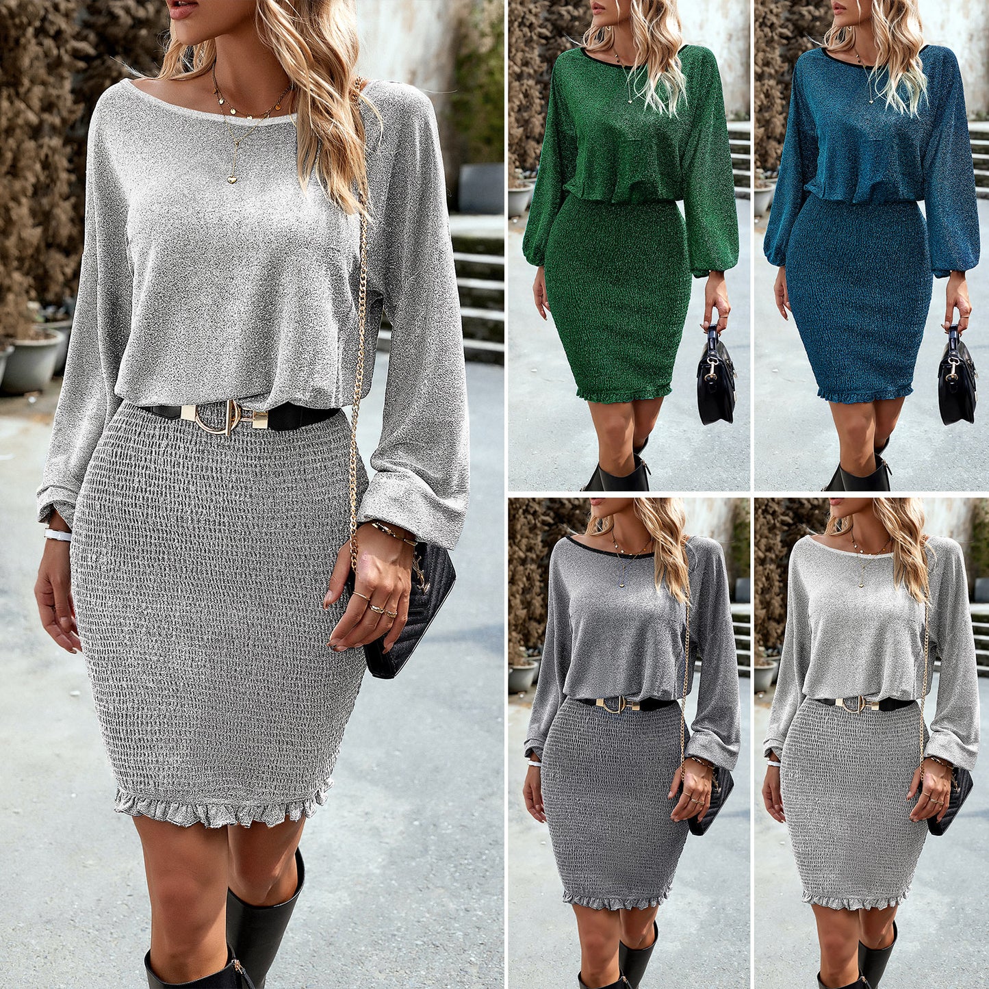 Women's Fashionable Simple Elegant Round Neck Hip Skirt