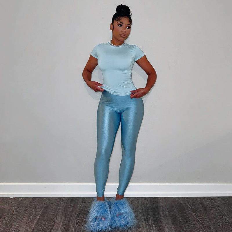 High Waist Slimming shiny leggings Pants set