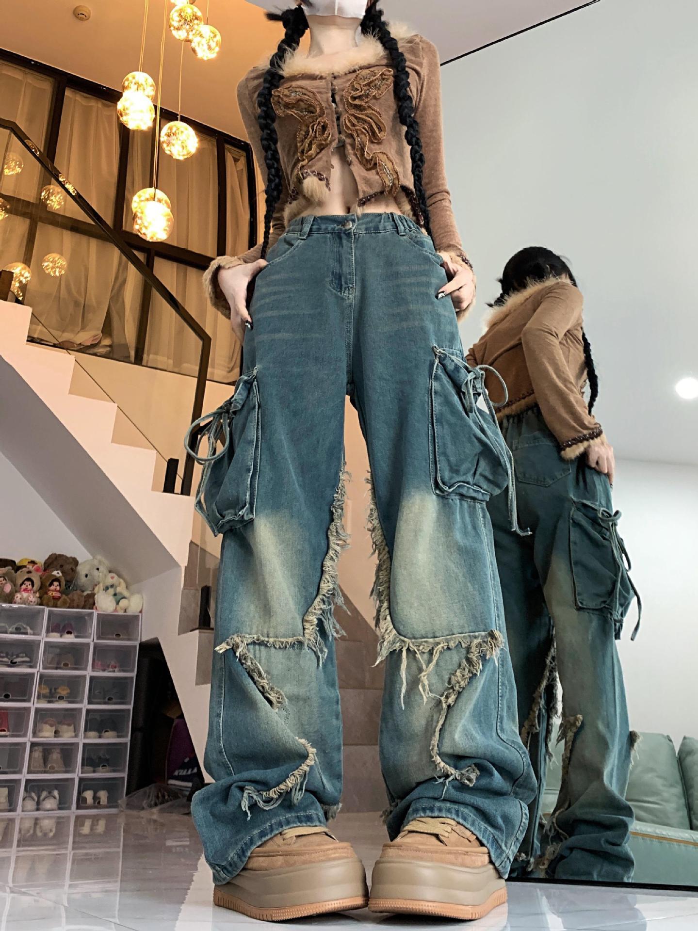 Retro Five-pointed Star Loose-fitting Slimming Denim Pants