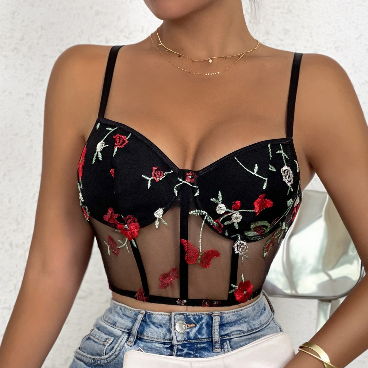 Date night Mesh Bare Midriff Slim Fit Sling Top