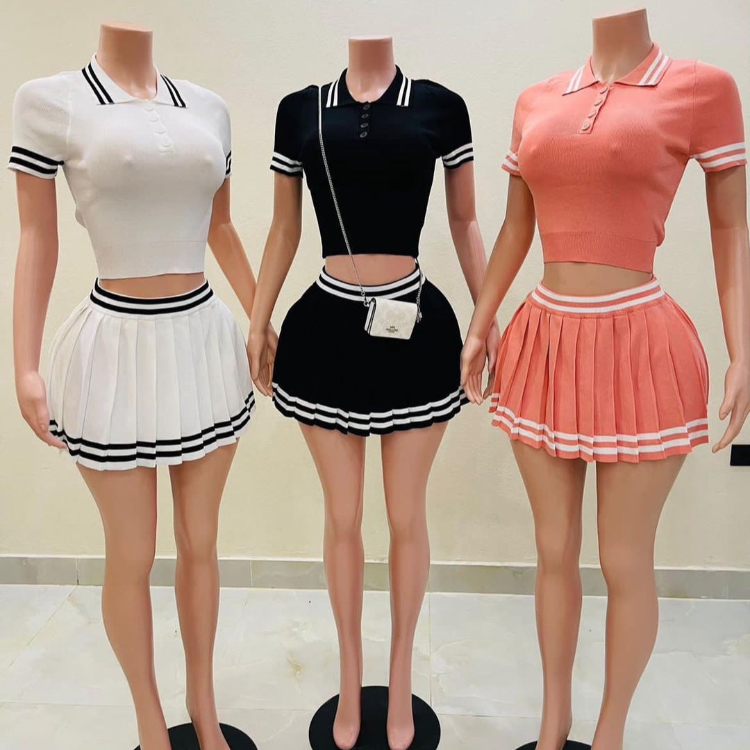 Trendy golf Tops Pleated Skirt Two-piece Set