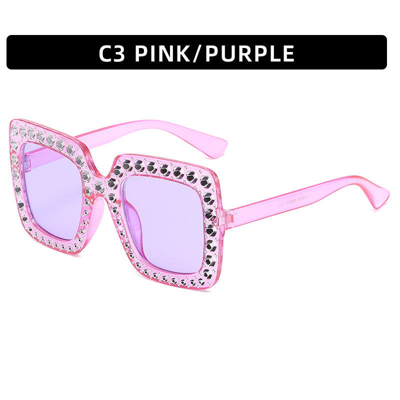 Large Square Frame Rhinestones Sunglasses