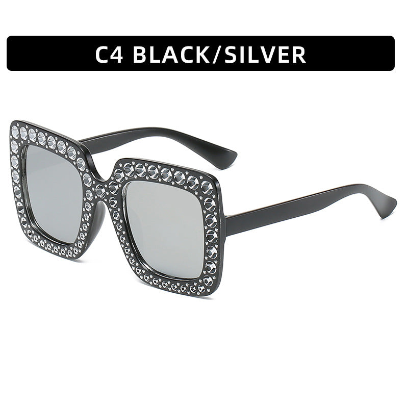 Large Square Frame Rhinestones Sunglasses