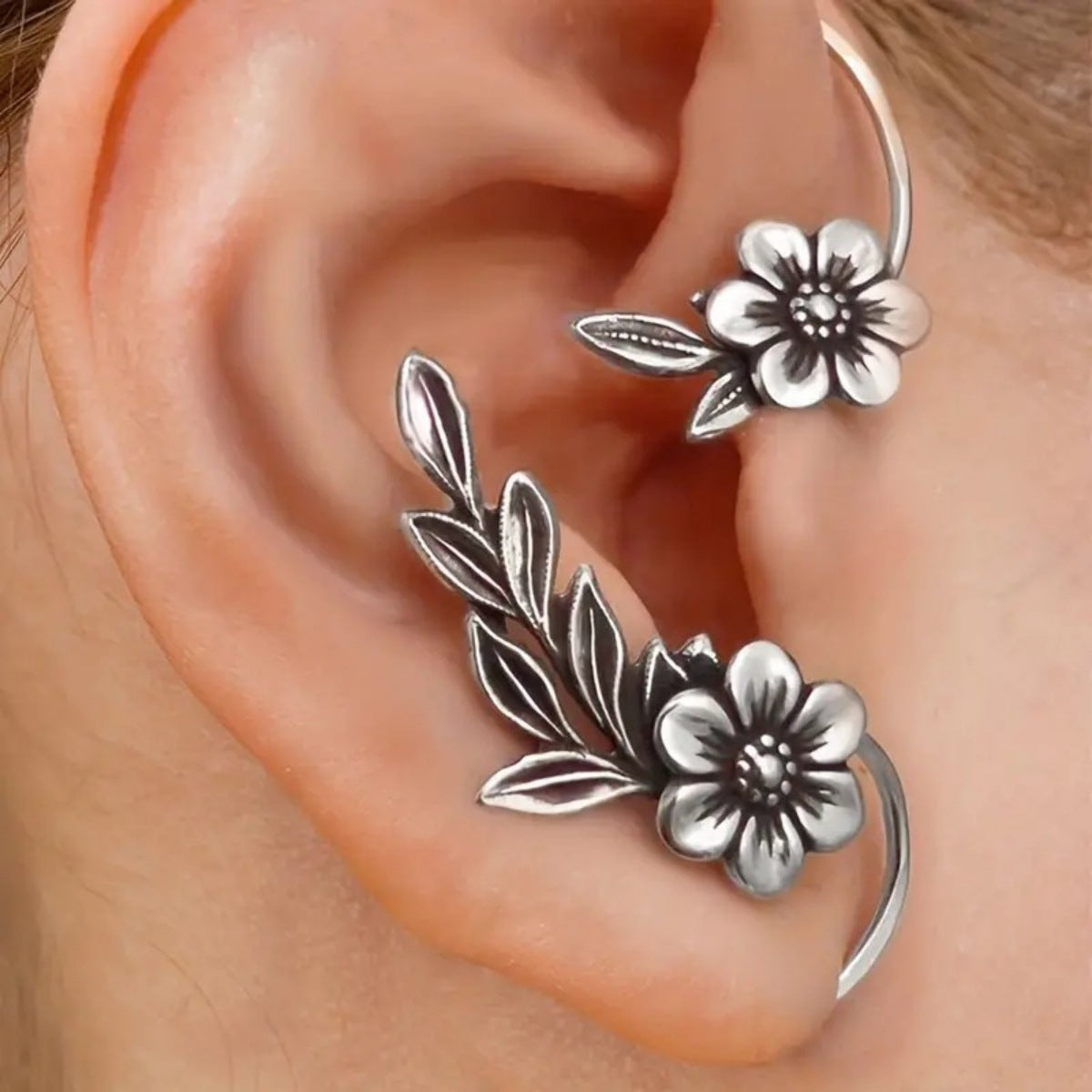 Asymmetric Vintage Plant Flower Ear Hook Earrings