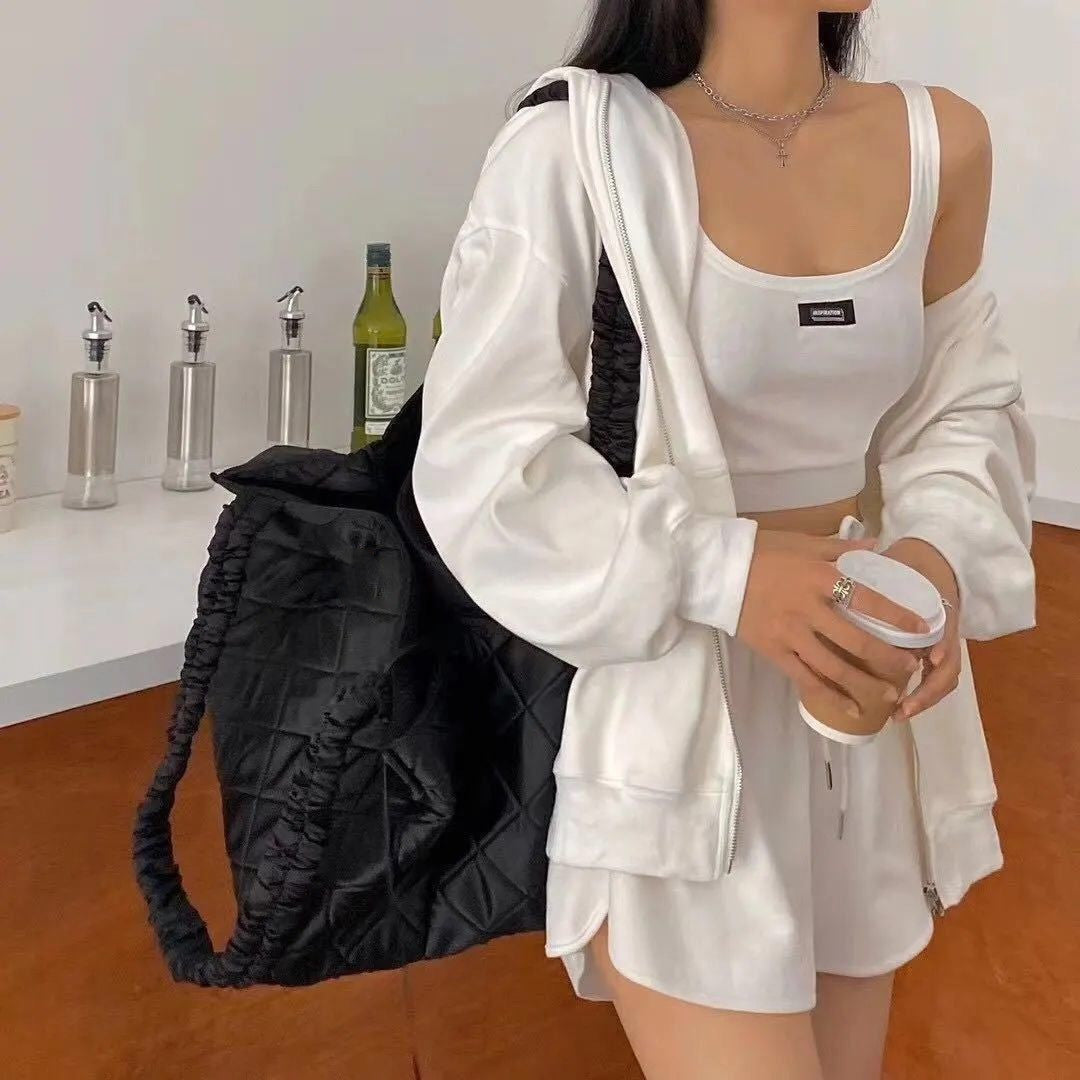 Women's Long Sleeve Athleisure Hooded Jacket Tank Top Shorts Three Piece