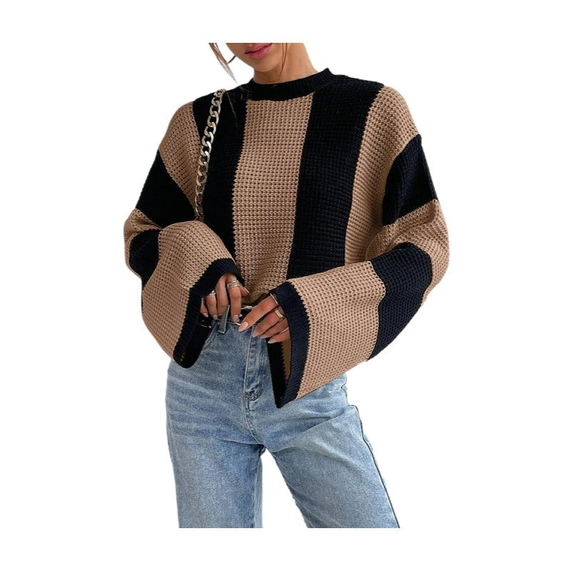 Women's Round Neck Striped Knitted Sweater