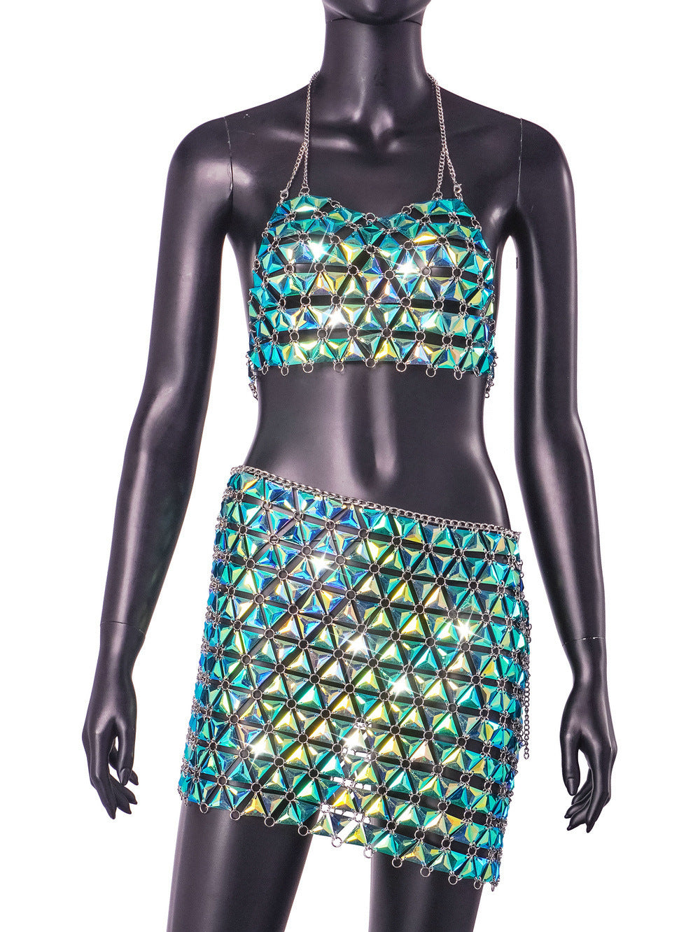 Colorful Gem Halter Cut-out set gem skirt and top outfit