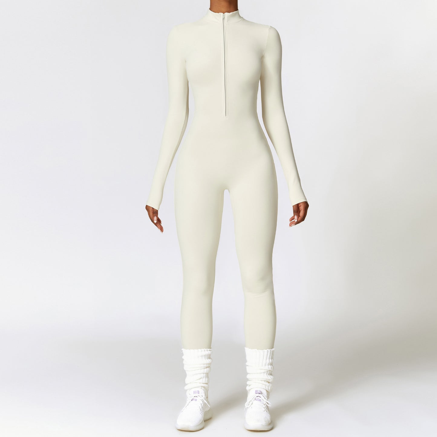 Warm Zipper Long-sleeved Yoga Jumpsuit Bodysuit