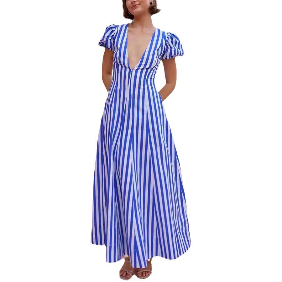 Fashion Striped Puff Sleeve Dress