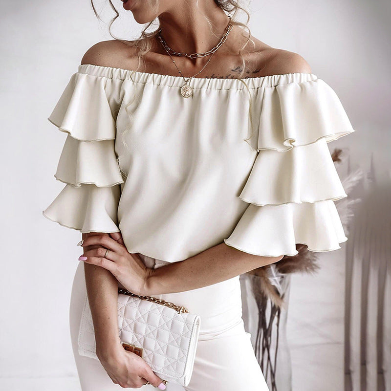 Ruffle Sleeve Chiffon Off-the-shoulder Simple Temperament Chiffon Shirt