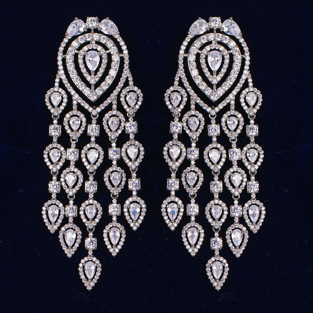 European And American Fashion Long Full Diamond Inlaid Exaggerated Large Earrings