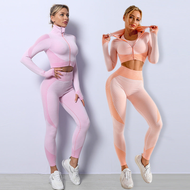 Yoga Set 3pc Seamless Sport Set Women Gym Clothing Leggings Women Crop Top Sports Bra Women Fitness Gym Set Womens Outfits Tracksuit