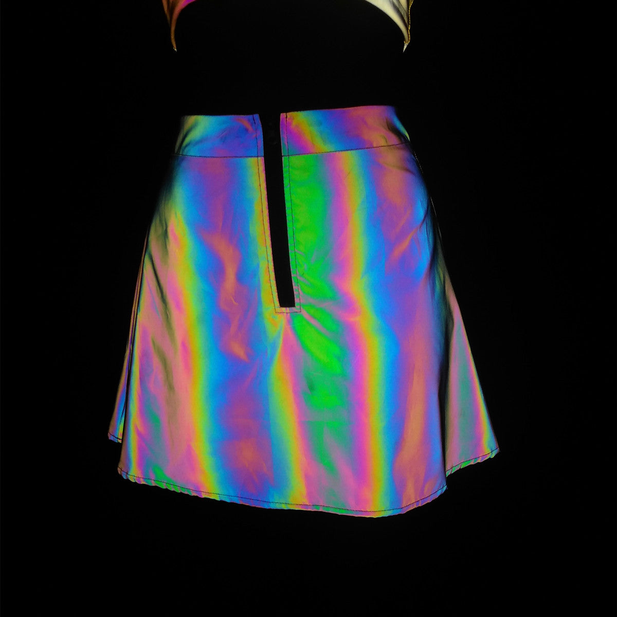 Glow Party Women's Fashion Colorful Reflective Top Skirt set