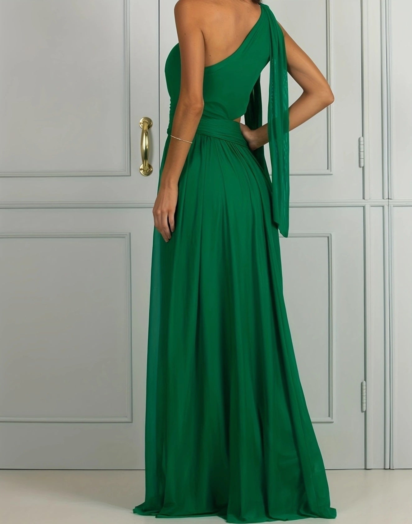 Solid Color One Shoulder Midriff Outfit Elegant Slim Long Dress