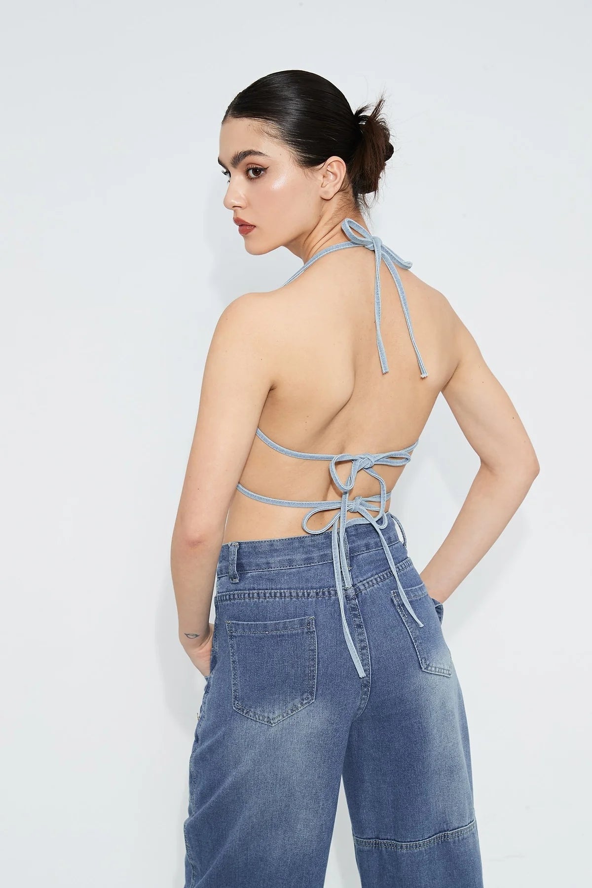 Thin Butterfly Pattern Denim Camisole Short Small Vest