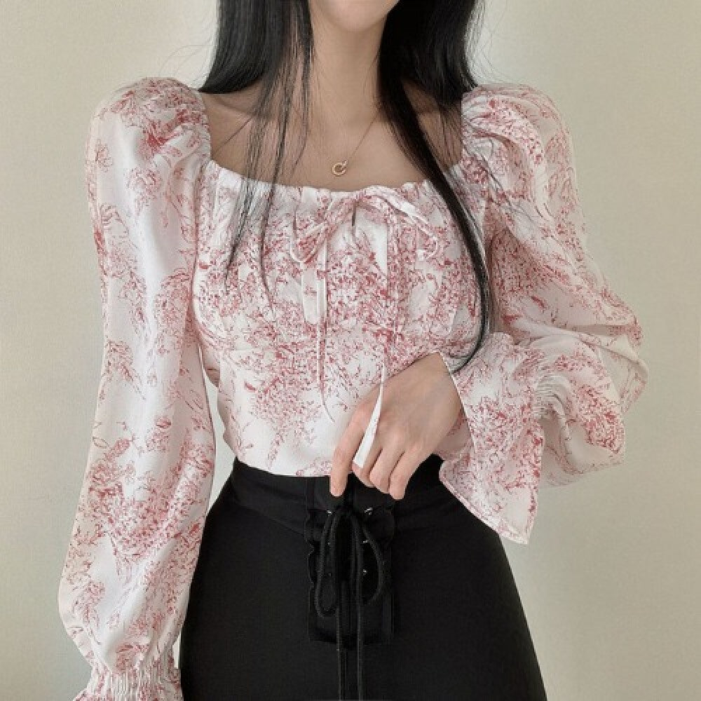 Women's Fashionable Floral Chiffon Shirt