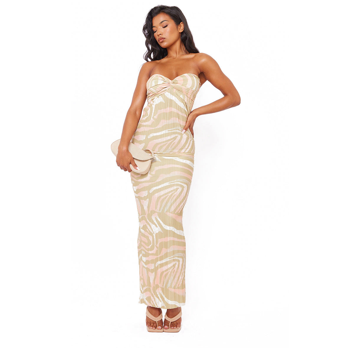 Printed Pleated Slimming Women's Wear Long Dress