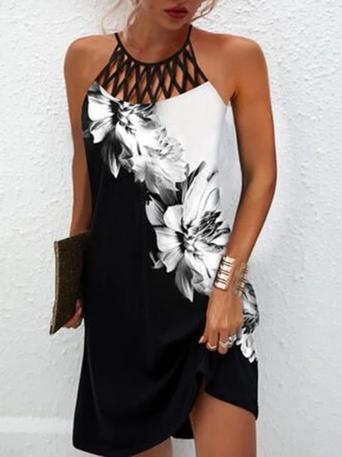 Fashion Print Dress Casual Halterneck Dress For Women Summer Fashion