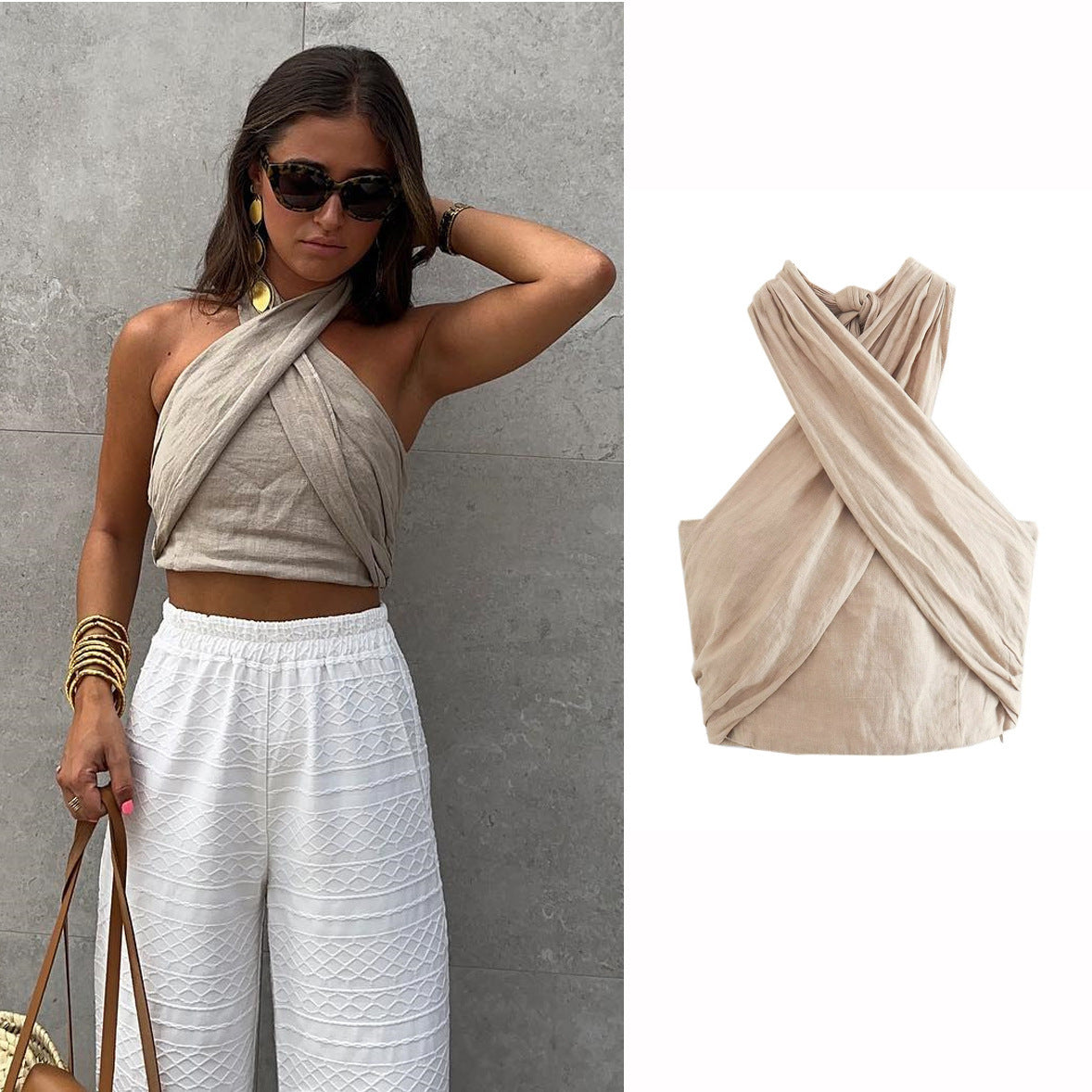 Simple Fashion All-match Halter Linen Vest Top