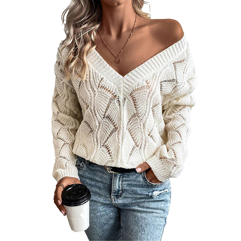 Fashion Hollowed-out Knitted Pullover Top