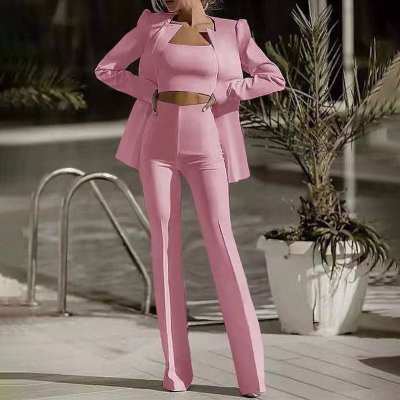 Lapel Tube Top High Waist Straight Lead Pants Three-piece Suit