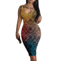 Women's Digital Printing Sleeveless Slim Vest Dress