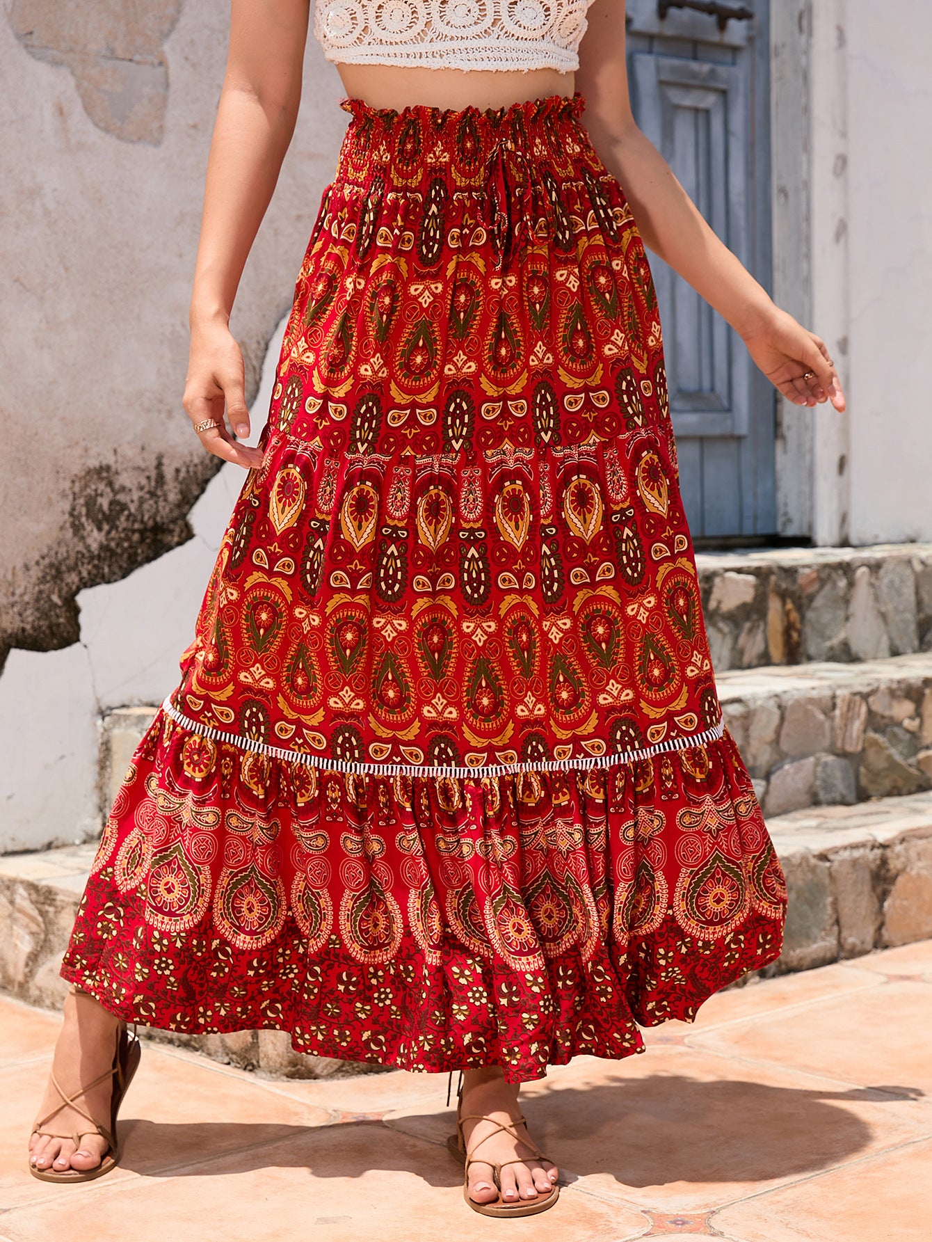 Exotic Hollowed Out Lace Patchwork Bohemian Skirt