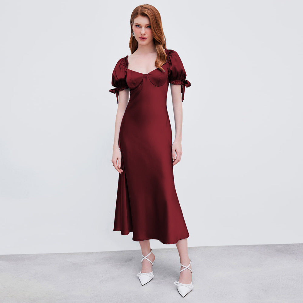 Fishtail Party Satin Red Dress