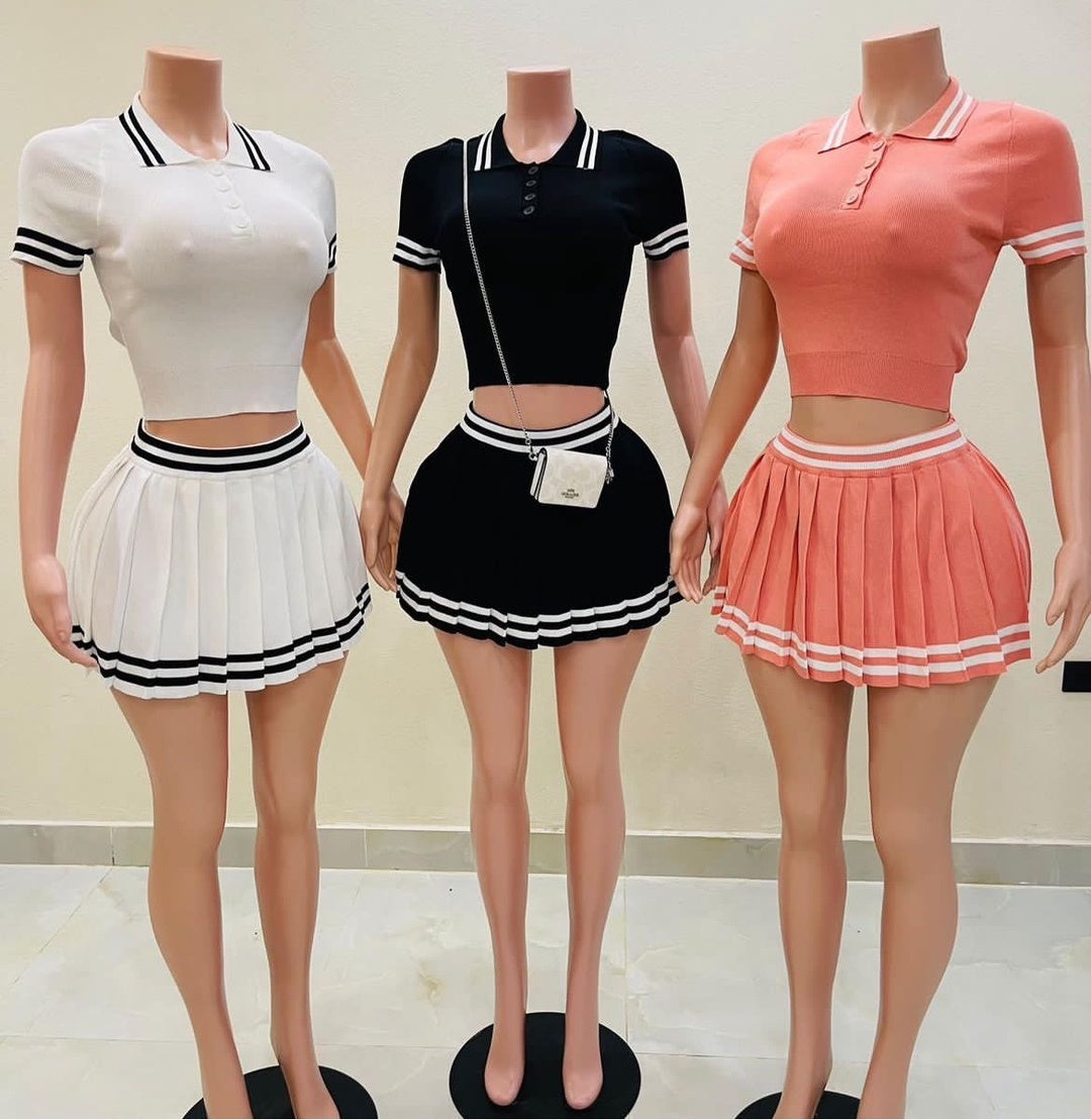 Trendy golf Tops Pleated Skirt Two-piece Set