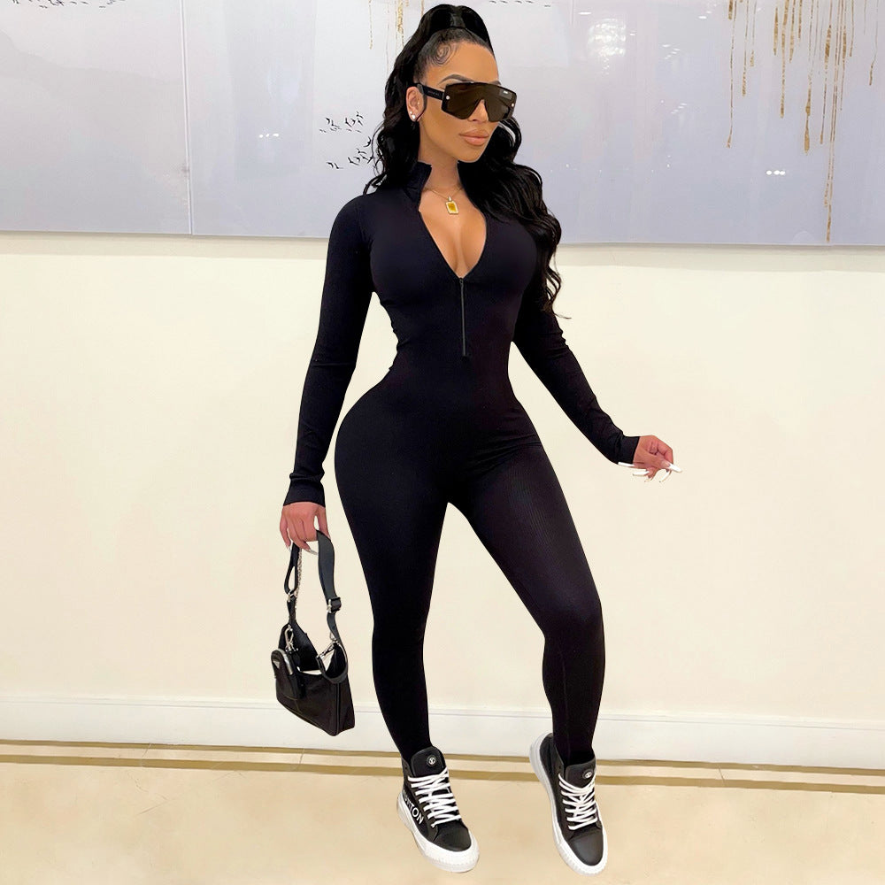 Women's Fashion Sports Tight Long Sleeve Jumpsuit