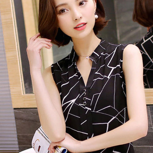 Summer Women’s print Sleeveless Chiffon Shirt