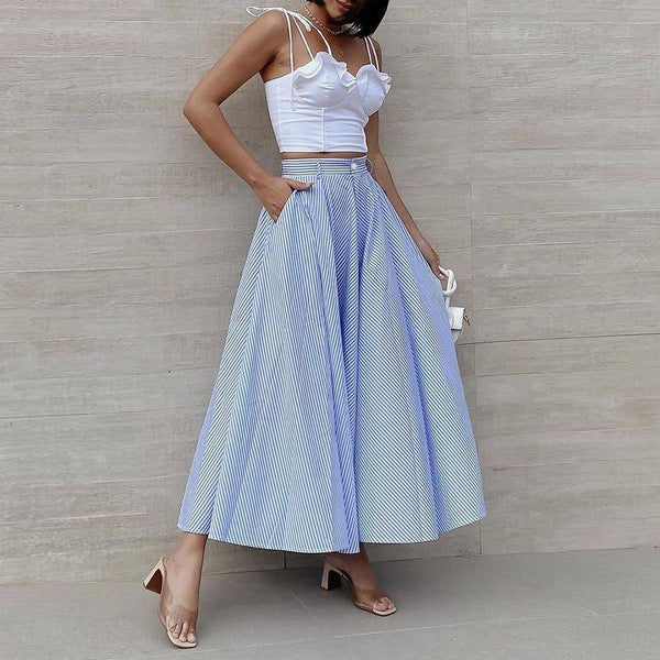 Women's Fashion Summer Stripes Long Dress skirt