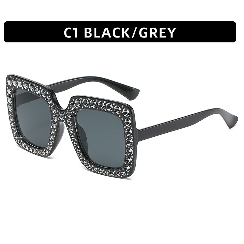 Large Square Frame Rhinestones Sunglasses