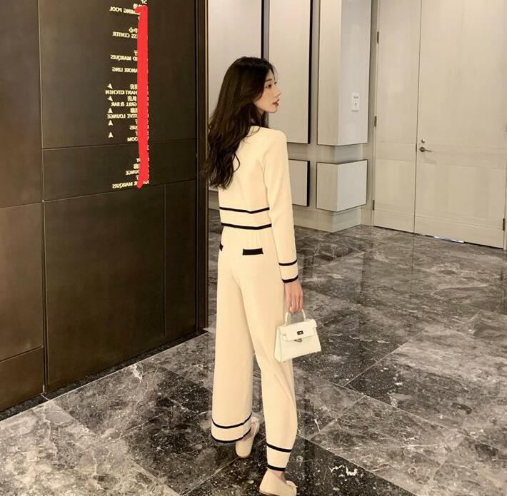 Wide-leg cropped Pants Two-piece Fashionable Knitted Sweater