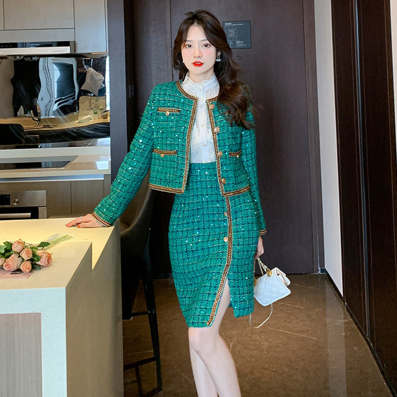 Boss Green Tweed Coat Irregular Sheath Skirt Suit