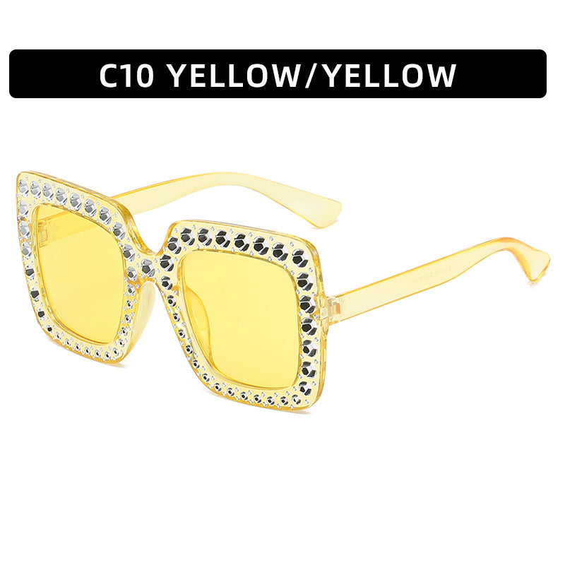 Large Square Frame Rhinestones Sunglasses