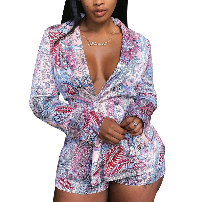 Fashion Women's Printed Coat Shorts Suit